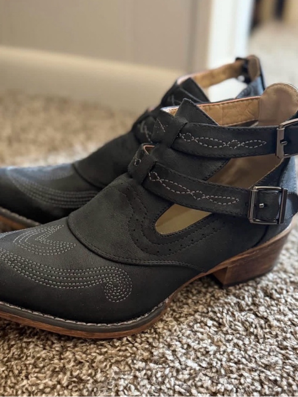 Ariat Black Suede Cutout Buckle Western Ankle Boots